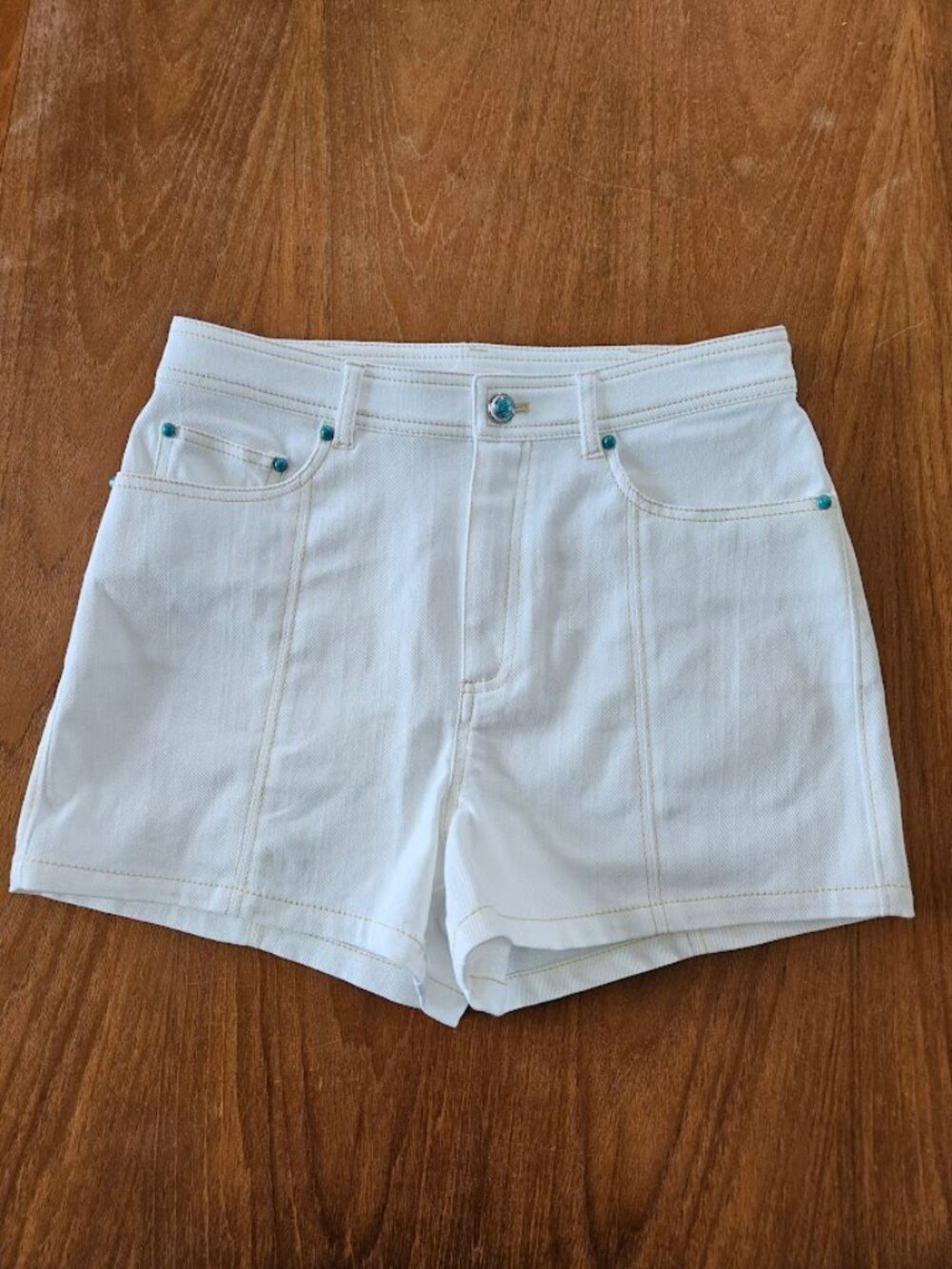 Cinq a Sept Turquoise Embellished Ceil Shorts Denim White 4 - Picture 3 of 12